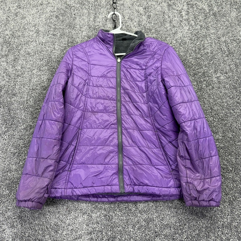 Free Country Puffer Jacket Womens L Purple Quilted Full Zip Fleece Lined Warm